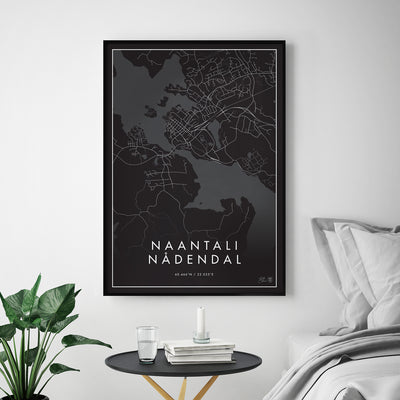 Minimalistinen Naantali - Musta Kaupunkijuliste - Påster