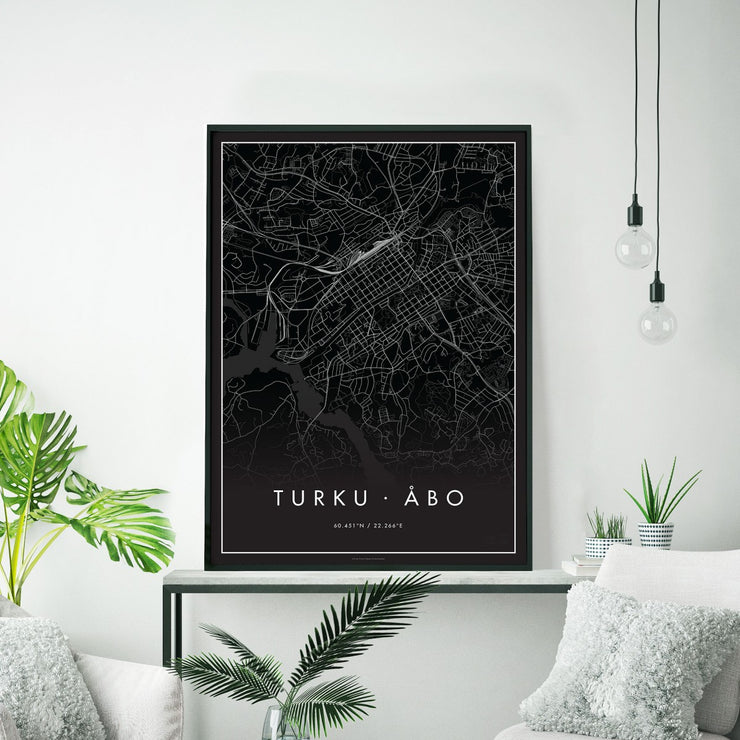 Minimalistinen Turku - Musta Kaupunkijuliste - Påster